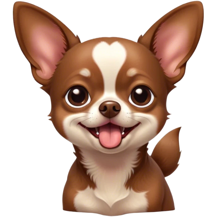 Cinematic Cute Yawning Chocolate Short Haired Chihuahua Portrait Emoji, Head tilted slightly with a dramatic, wide-open yawn, soft chocolate fur with a velvety texture, floppy ears slightly drooping, round dark eyes barely open in drowsy contentment, Simplified yet irresistibly adorable features, highly detailed, glowing with a soft, cozy glow, high shine, relaxed yet expressive, stylized with a touch of whimsy, bright and endearing, soft glowing outline, capturing the essence of a sleepy yet affectionate pup, so drowsy it feels like it could stretch right out of the screen and curl up for a nap! emoji