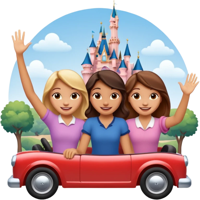 quatro chicas montadas en una atraccion de Disney paris levantando la mano sin el castillo detras emoji