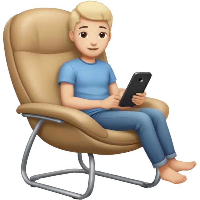 Emoji-style person relaxing on leaning chair, happy and content, rounded features, soft shading, emoji