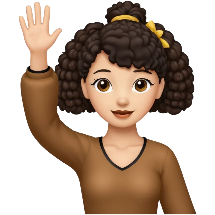 Brown Poodle with ponytail black hair girl say goodbye emoji