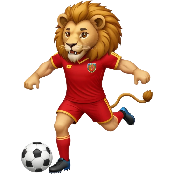 Lion playing soccer in a red uniform  emoji