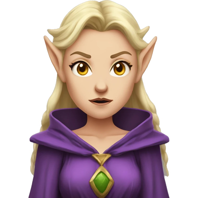 disgusted angry, Noble female Elf with Elf ears and blonde hair and purple robes emoji