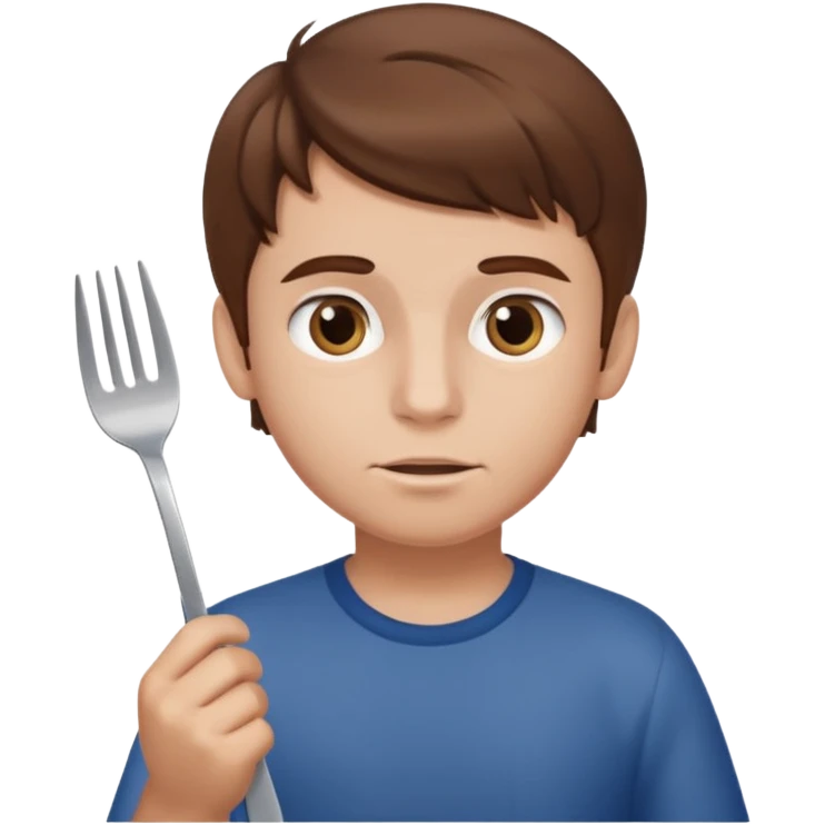 Brown hair boy allergic to soy, swollen face, fork in the hand  emoji