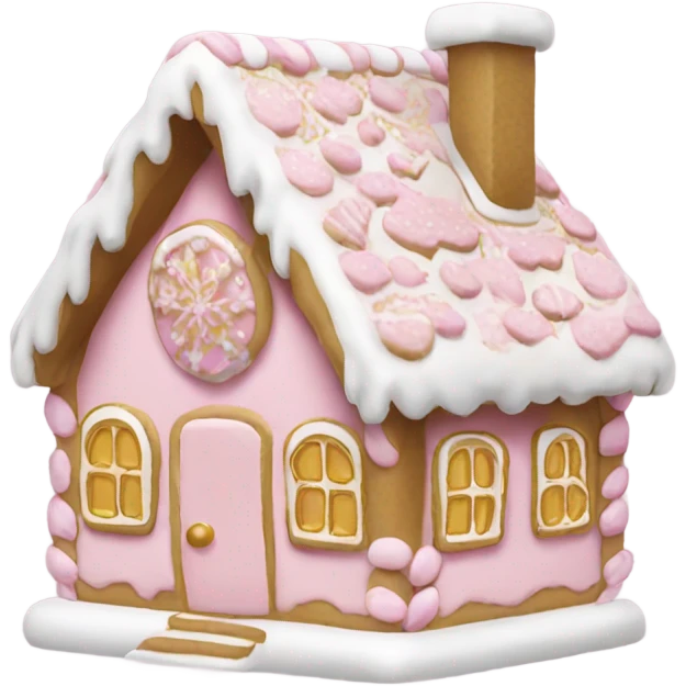 light pink and gold and white gingerbread house emoji