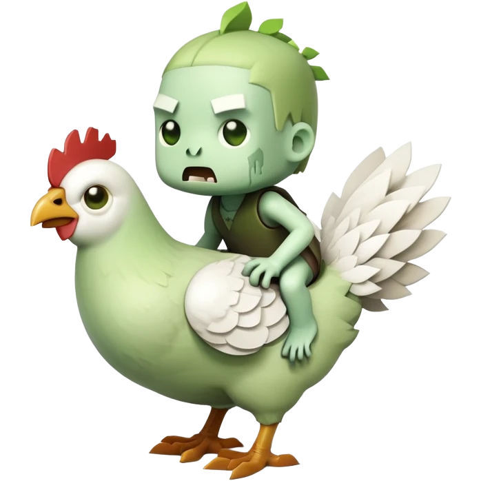 small square-shaped Minecraft baby zombie riding a tiny white chicken emoji