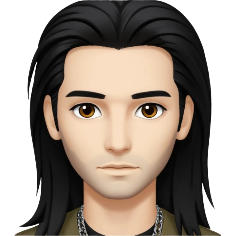 Bill Kaulitz with black long hair, brown eyes emoji