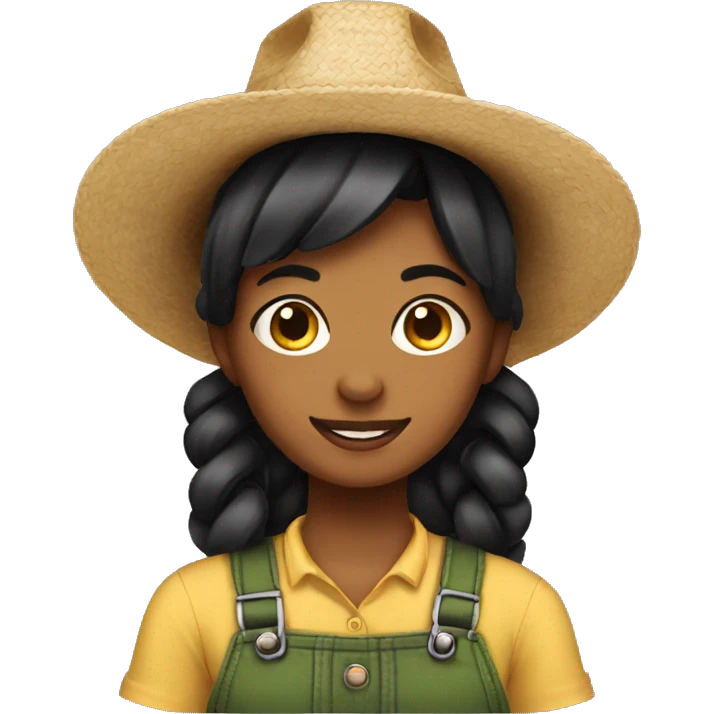 A farmer girl with black pigtails wearing a straw hat. emoji