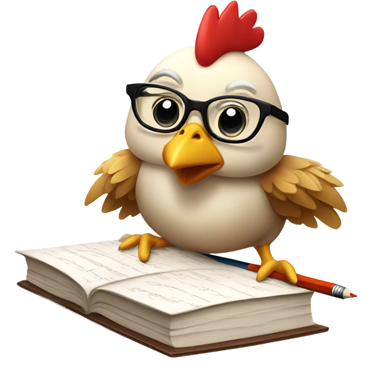 Chicken studying for an engineering test emoji