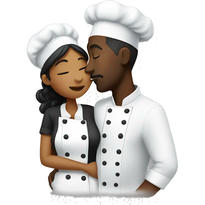 Black chef man kissing black chef woman  emoji