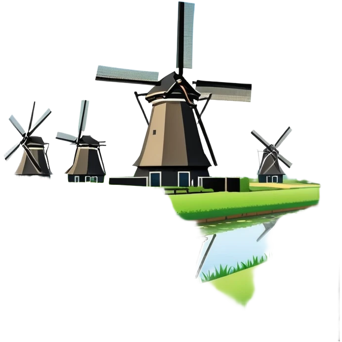 cinematic-realistic-kinderdijk-windmills-landmark-emoji,-showcasing-traditional-dutch-windmills-aligned-along-a-tranquil-canal,-with-lush-green-fields in a picture frame emoji