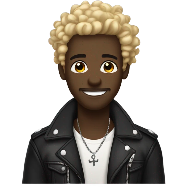 smiling darkskin boy hair in leather jacket with blonde curly hair and anchor beard and septum piercing and ear piercings  emoji
