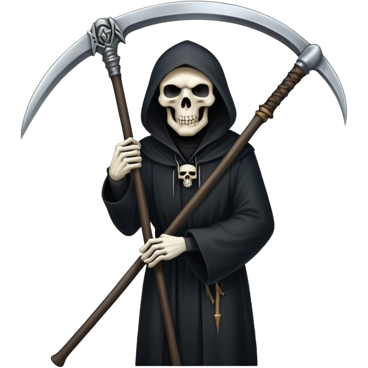 Grim reaper with scythe, skull face, death personified emoji
