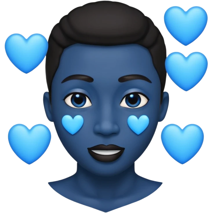 black face with three blue hearts emoji