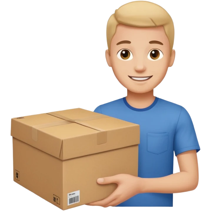 The smiling young man handed over his box. emoji