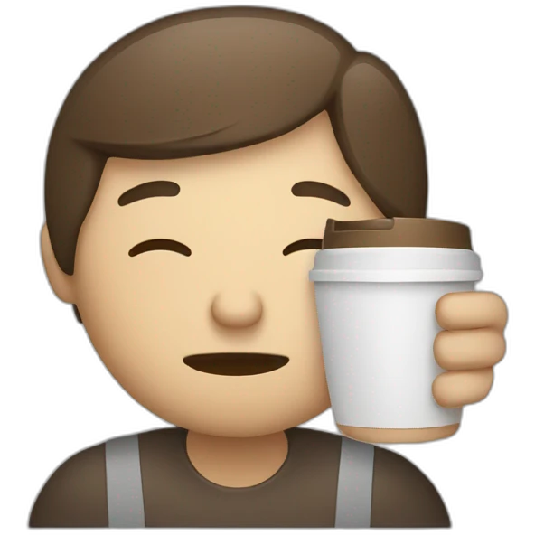 sleepy worker with coffee emoji