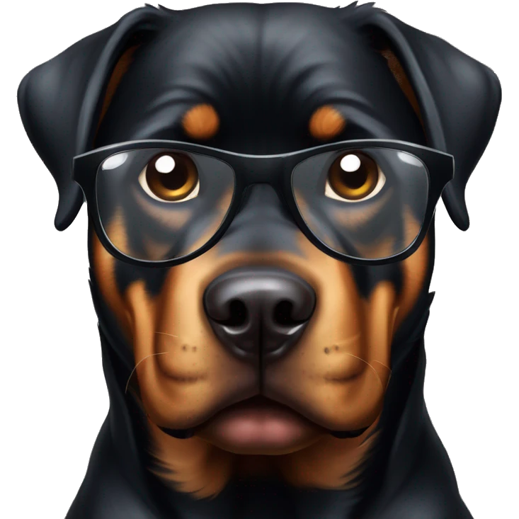 un perro rottweiler con lentes emoji