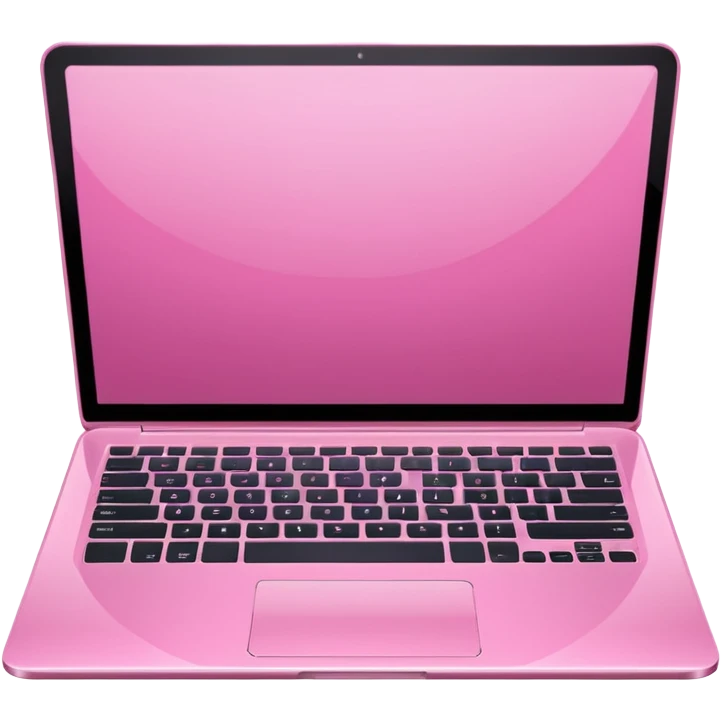  pink pink laptop with a sleek modern design, open screen, soft lighting and reflections, minimal aesthetic, isolated on transparent background, realistic style emoji
