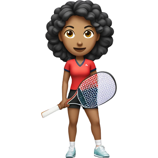 Deportista mujer de ping pong, con cabello rizado, tiene una prótesis en la pierna derecha y no tiene un brazo derecho emoji