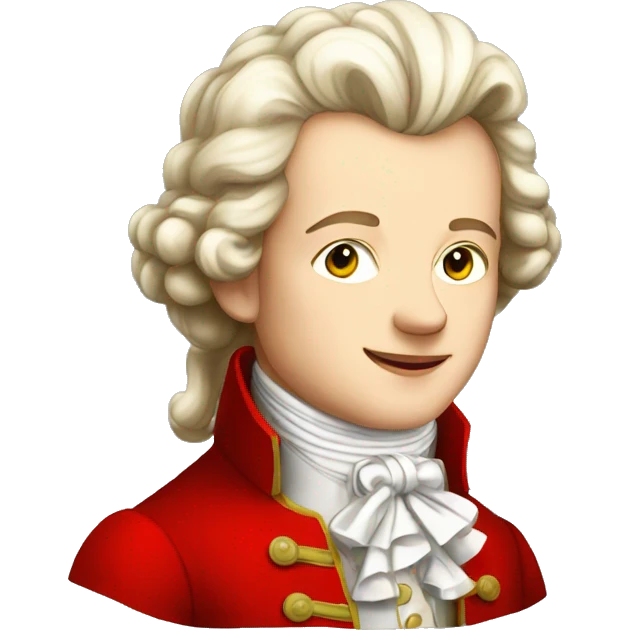 young mozart wearing red emoji