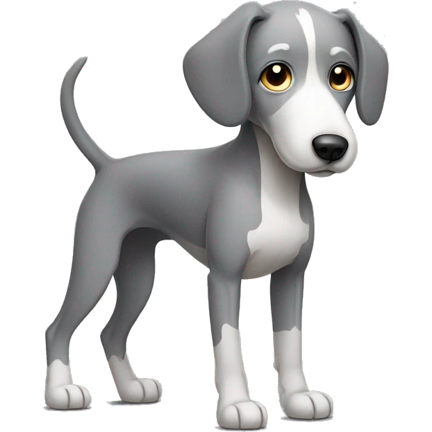 Grey skinny dog with white patch on chest emoji