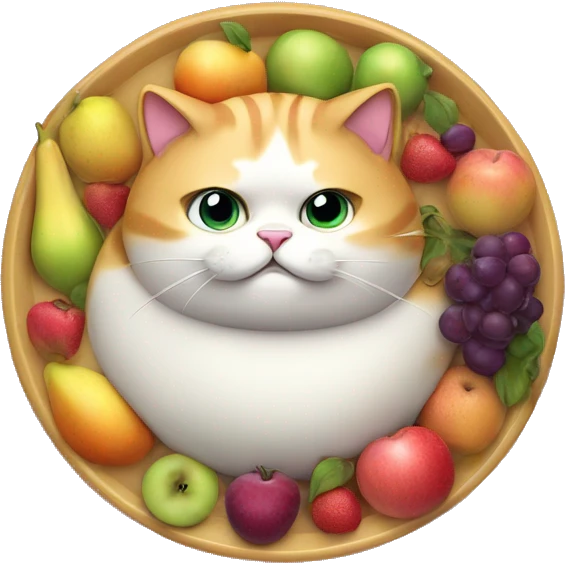 Fat Cat eating a iridescent fruit tray emoji