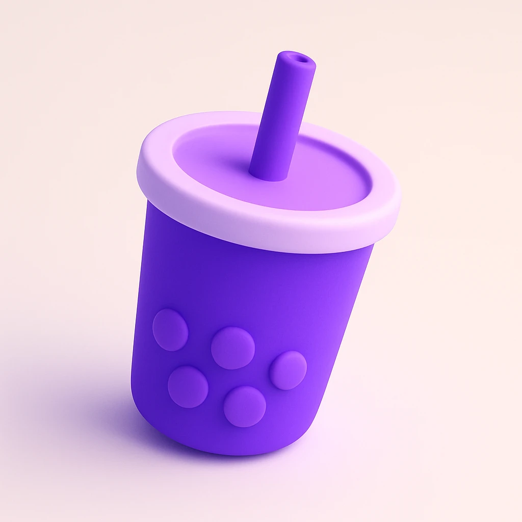 purple boba tea in a cup, simple and clear design emoji