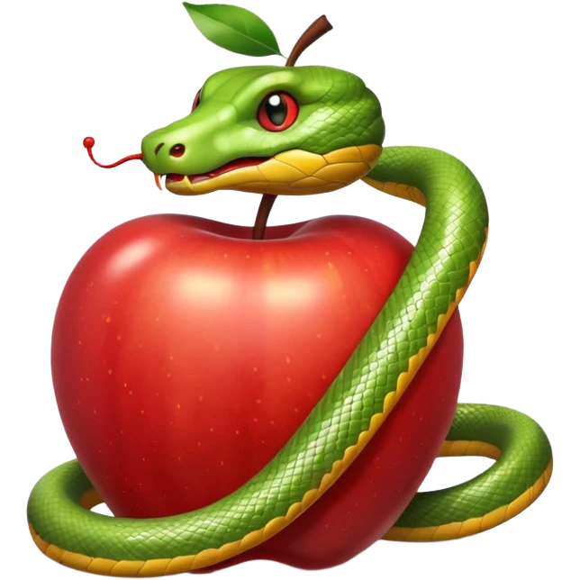A snake wraps around an apple emoji