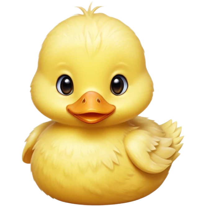 Cinematic Cute Yellow Baby Duck Portrait Emoji, Head tilted playfully and inquisitively, featuring a fluffy, vibrant yellow downy coat with a tiny delicate beak, round, sparkling eyes filled with curiosity, Simplified yet irresistibly adorable features, highly detailed, glowing with a warm, friendly glow, high shine, affectionate and spirited, stylized with a touch of playful whimsy, bright and endearing, soft glowing outline, capturing the essence of a mischievous yet loving duckling, so playful it feels like it could peep out of the screen and into your arms! emoji