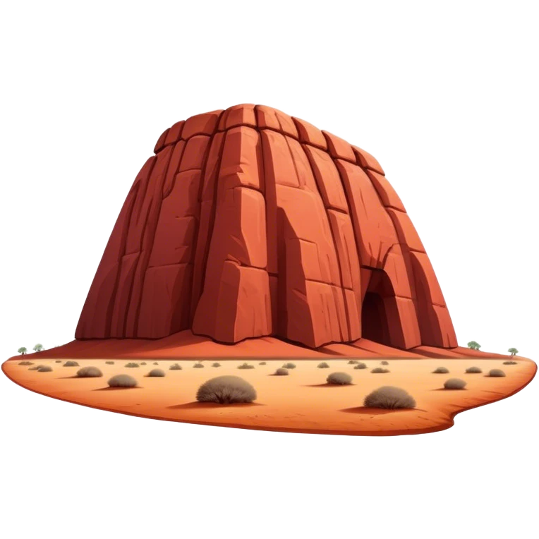 Cinematic Realistic Uluru Landmark Emoji, showcasing the massive, red monolith rising from the desert rendered with rich textures and warm, dramatic lighting. emoji