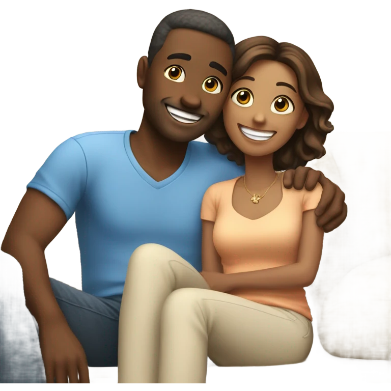 smiling couple indoors on couch guy has brown hair emoji