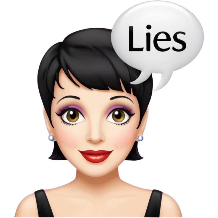 Liza Minelli with a speech bubble that says "Lies" emoji