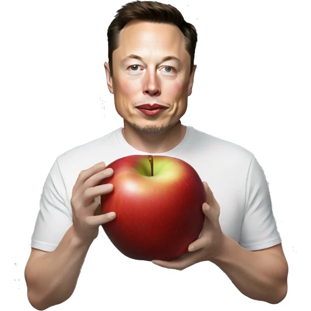 Elon musk eating a red apple emoji