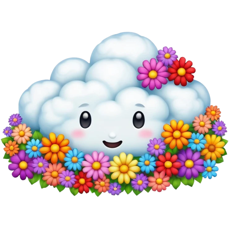 A fluffy cloud made entirely of colorful flowers emoji