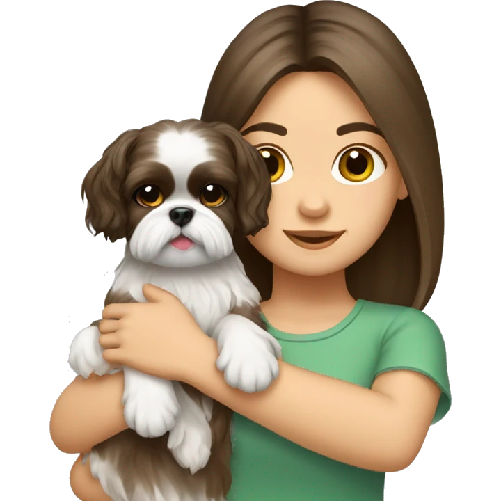 brunette girl with shih tzu dog in her arms emoji