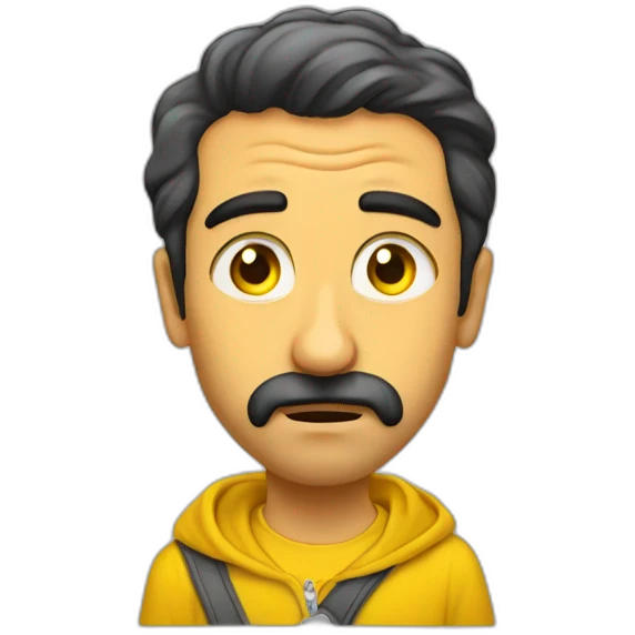Armenian men in yellow sweatshirt shocked looking at kamera emoji