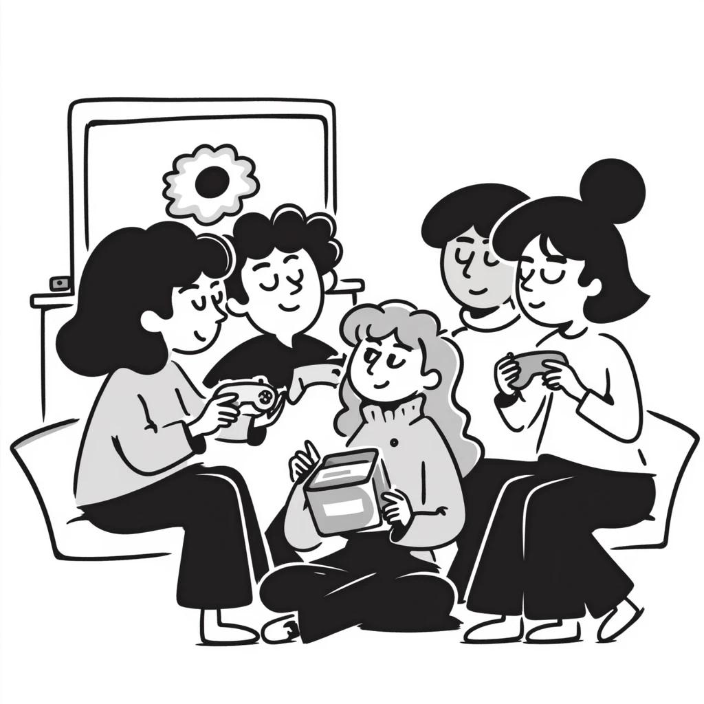 A person plays with the GameCube on TV with friends, sitting on the couch emoji