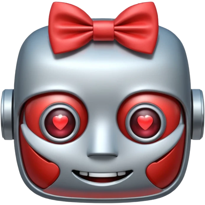 a happy robot face with heart eyes, wearing a bow tie emoji