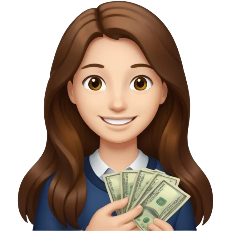 긴 갈색머리고 돈을 들고있어 emoji