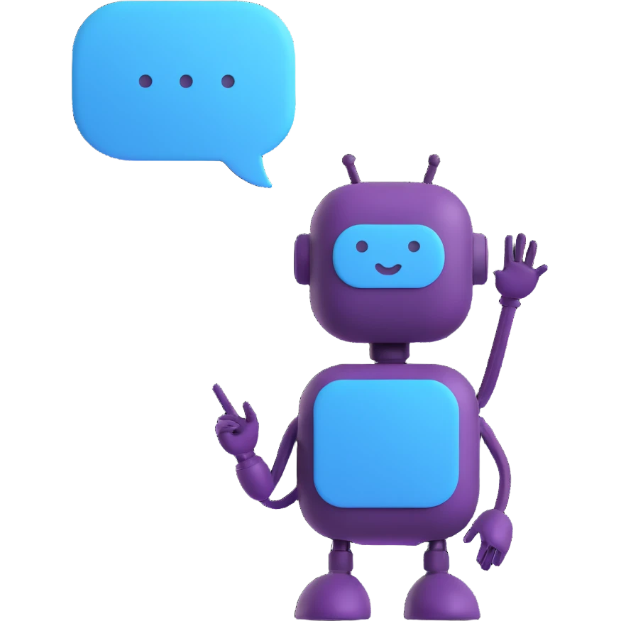 chatbot with speech bubble, AI theme, colors #3B2C85, #83fff8, #2C2828 emoji