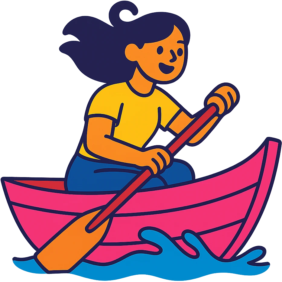 woman rowing a pink boat in vibrant toon style emoji