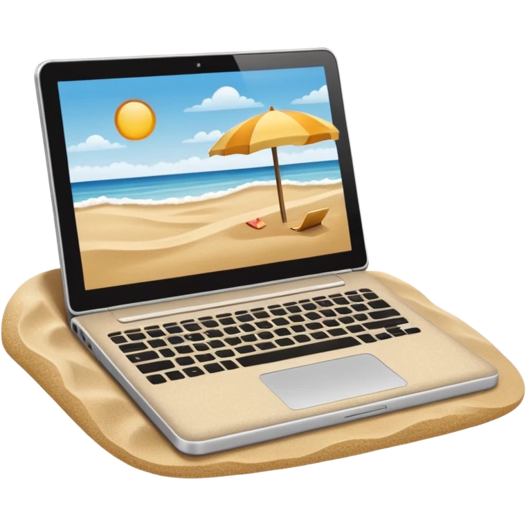  An open laptop in the foreground on the beach. emoji