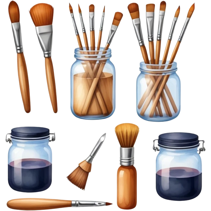 Water color set of brushes with a jar emoji