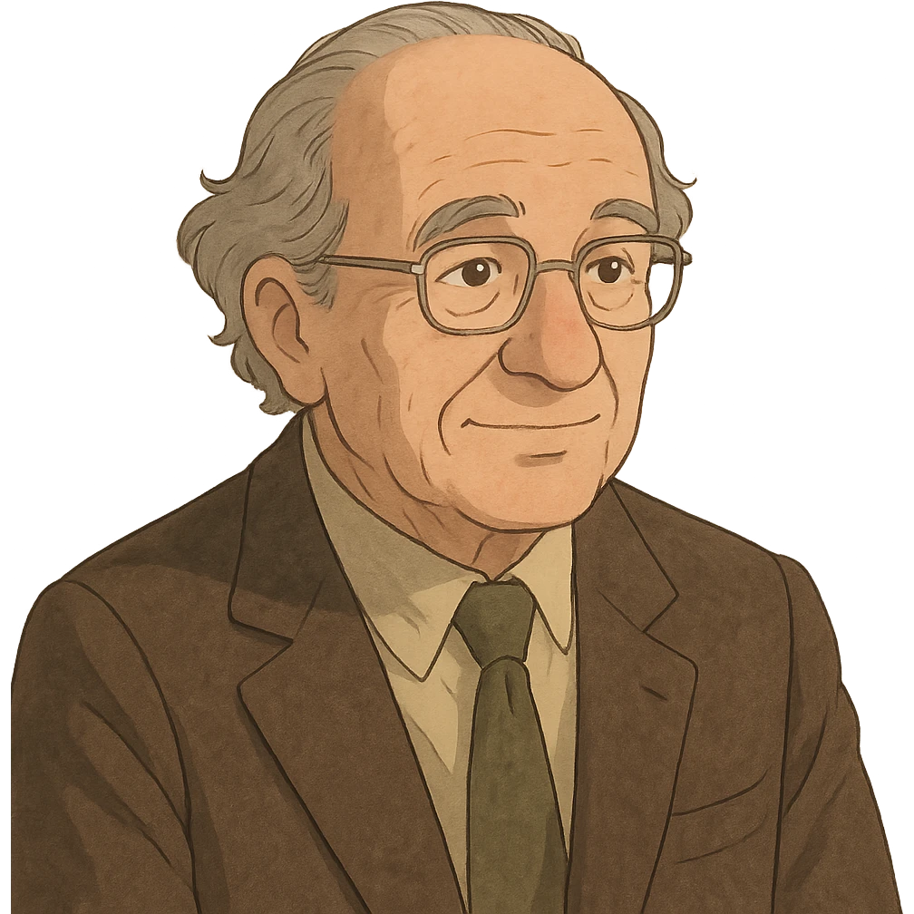 ghibli style portrait of Hans Jonas, German philosopher, neutral background emoji