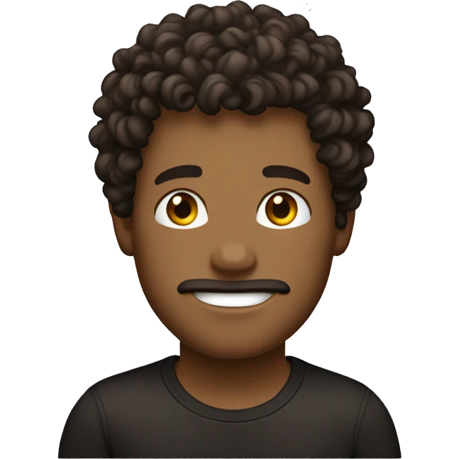 curly head tan guy shirt hair dark brown, black shirt emoji