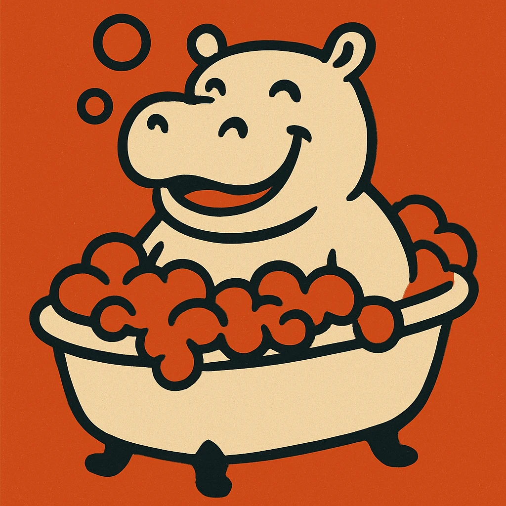 happy hippo with bubbles in bathtub emoji