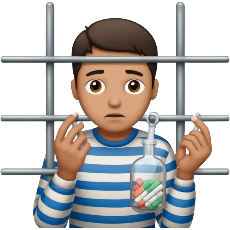 человек за решёткой с наркотиками emoji