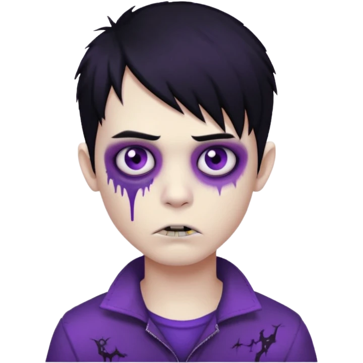boy zombie with black hair, emo hairstyle, purple under-eye circles emoji