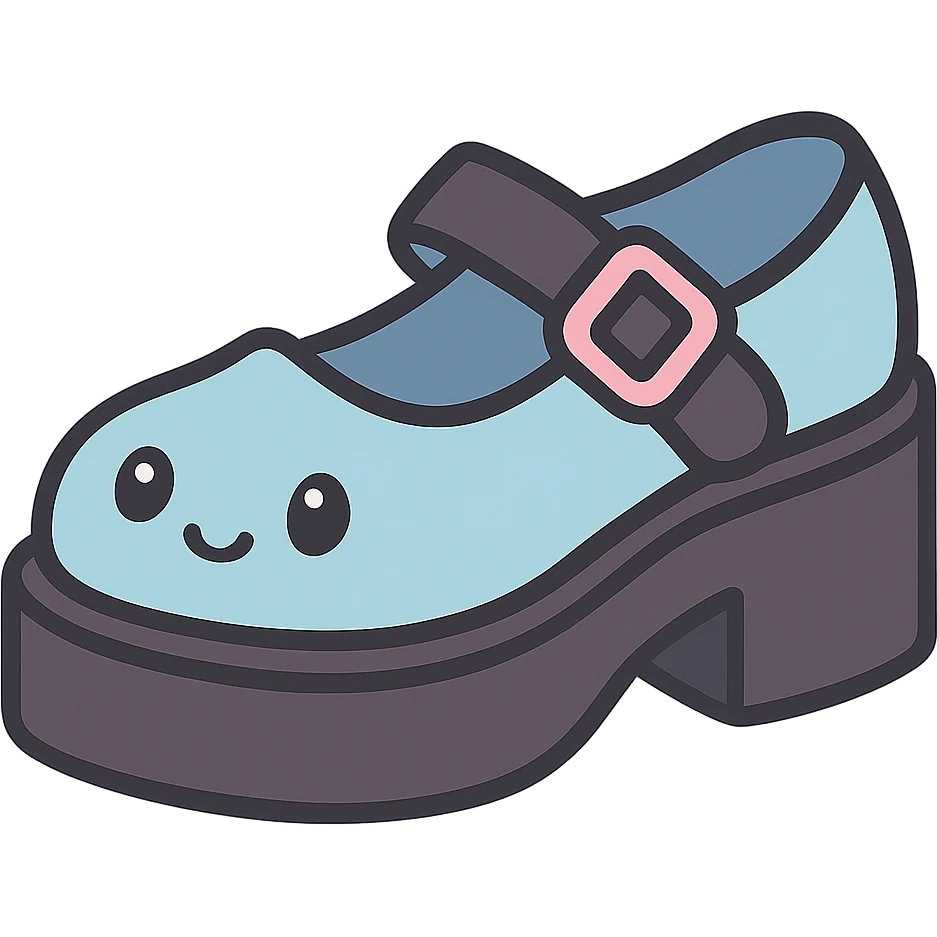 Make the shoes pastel blue with black and pink accents, kawaii style, no socks, no hearts, transparent background emoji