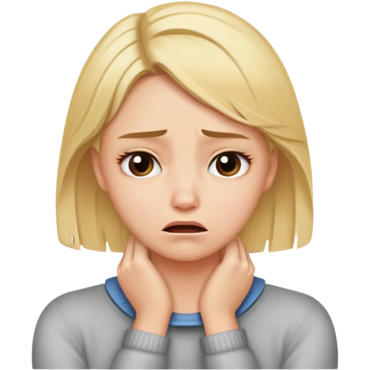 Blonde girl with her hands around her neck making an upset face  emoji