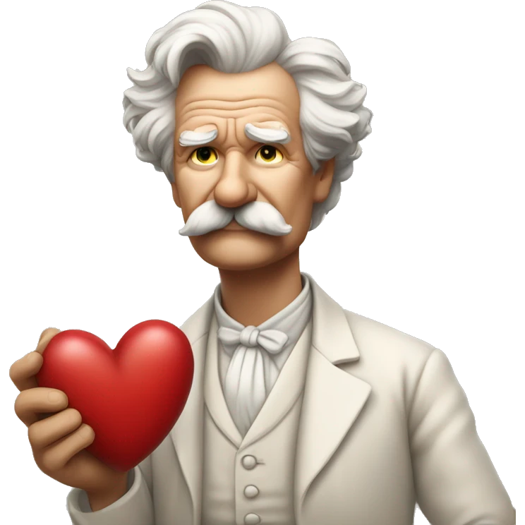 Mark Twain holds a heart in his hand emoji